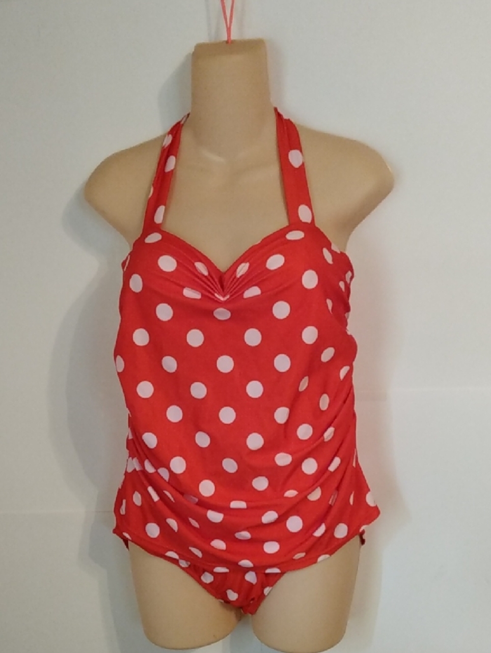 Pinup Girl Red White Polka Dot Halter Swimsuit